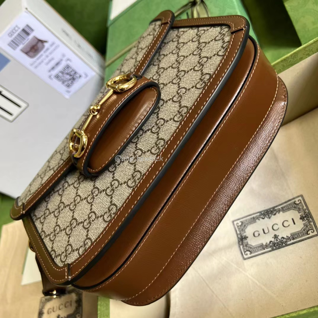 Gucci 1955 Horsebit Shoulder Bag Small Beigebrown (5) - newkick.vip